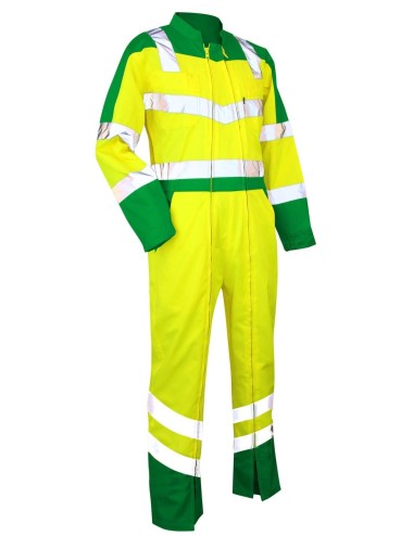 Combinaison haute visibilite double fermeture Vigilance LMA vert jaune cotepro