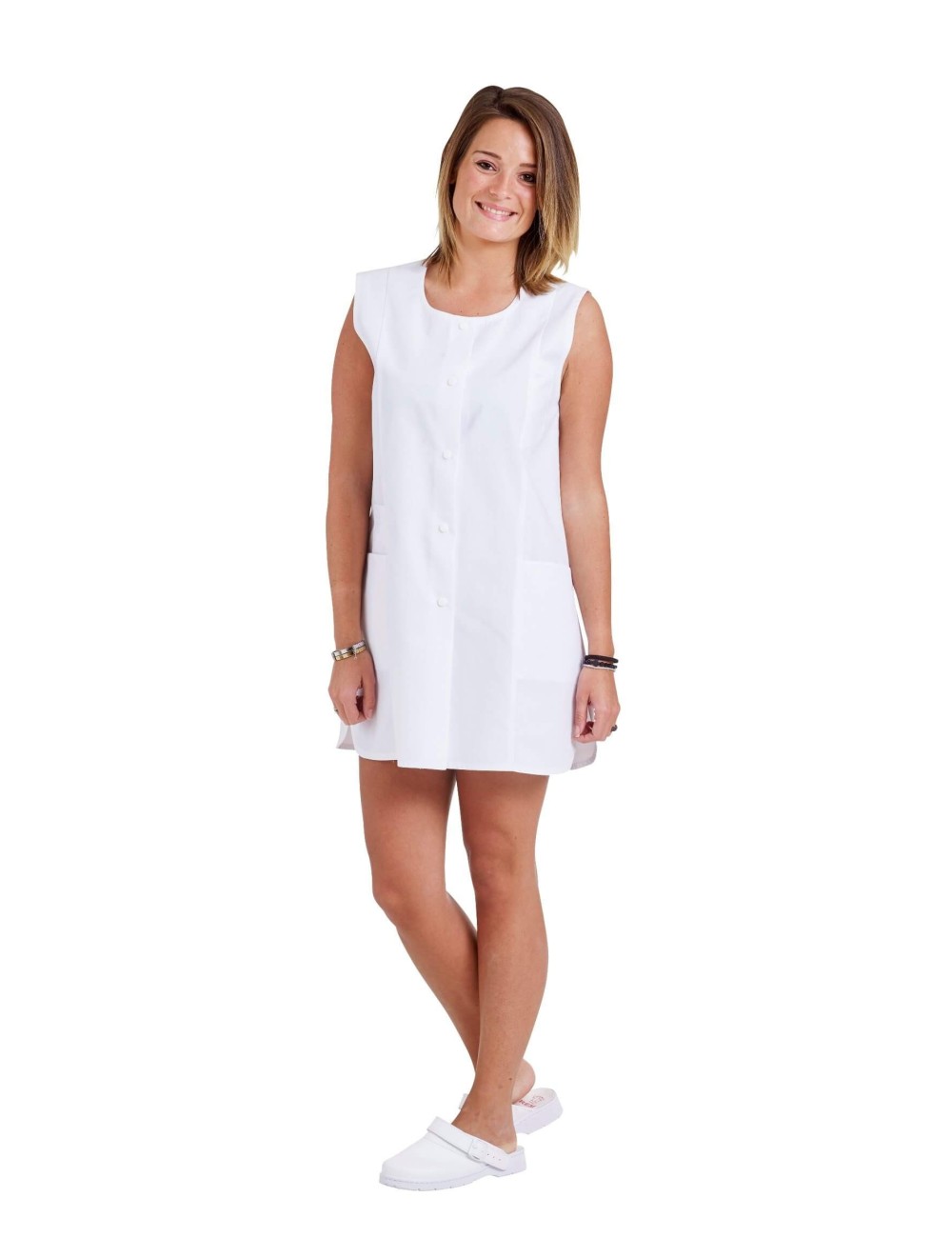 Blouse 3/4 sans manches femme blanche Nadia cotepro