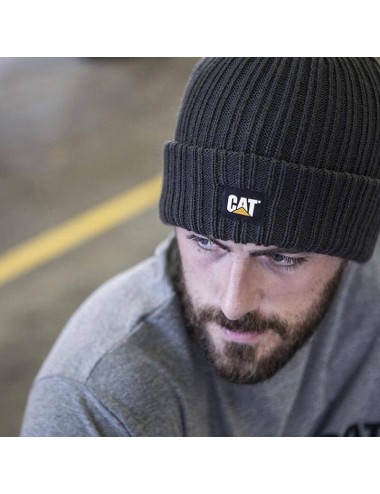 Bonnet tricote homme noir C-443 avec logo CAT  cotepro