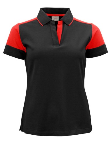 Polo bicolore femme manches courtes Prime Printer rouge noir cotepro.fr