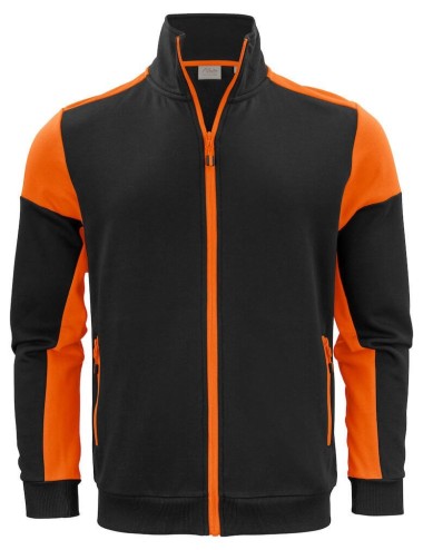 Gilet sweat bicolore zippe homme col polo Prime Printer noir orange vue 1 cotepro.fr