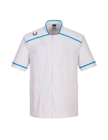 Tunique manches courtes homme travail sante hygiene C821 Portwest bleu blanc cotepro.fr