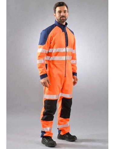Combinaison haute visibilite poches genoux Visiofit DMD cotepro orange